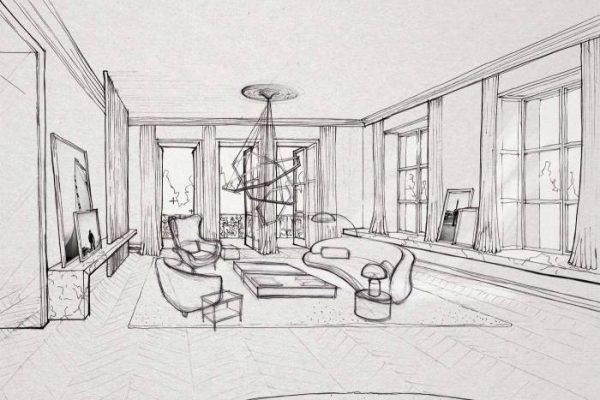 Jasa desain sketsa gambar konsep interior