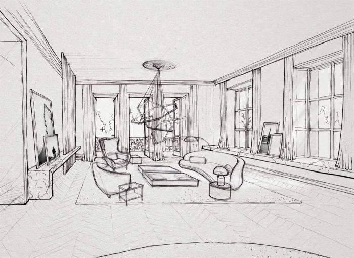 Jasa desain sketsa gambar konsep interior